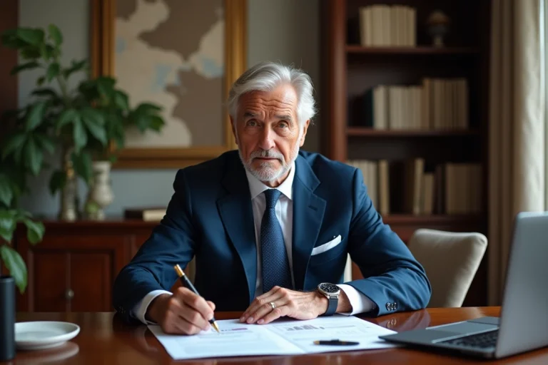 Homme d'affaires en costume dans un bureau élégant