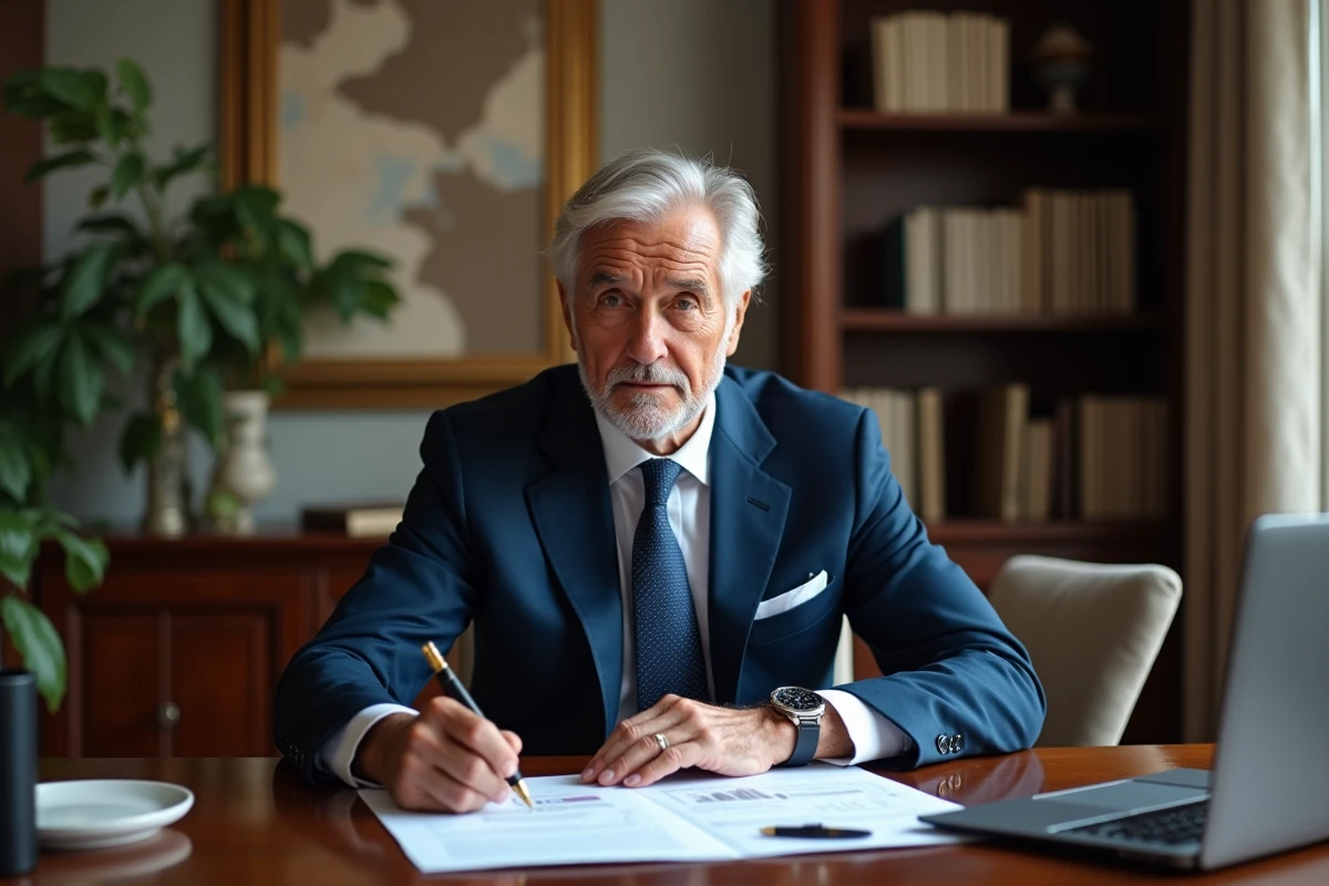 Homme d'affaires en costume dans un bureau élégant