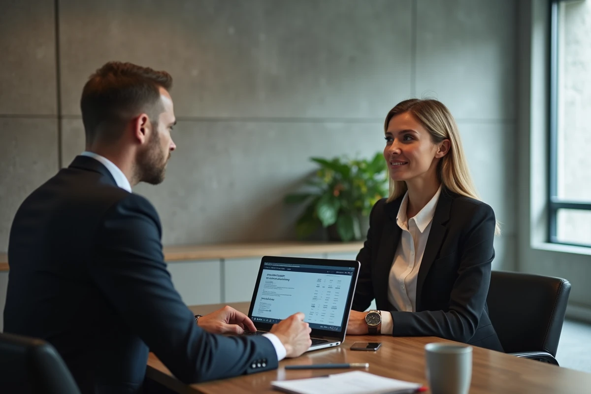 Femme négocie un salaire avec un responsable en réunion